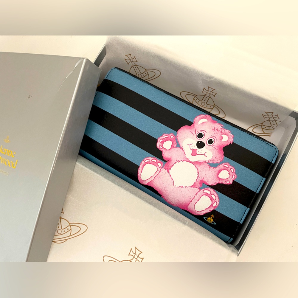 Brand new VINTAGE Vivienne Westwood AW15 zip around wallet blk/blue PINK BEAR